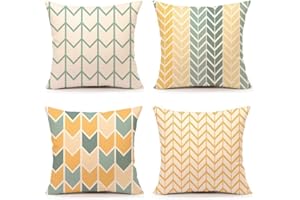 TIDWIACE Juego de 4 Hogar Algodón Lino Funda de Cojine 40 X 40 cm - Amarillo y Verde Throw Cojín Decoración Almohada Caso de la Cubierta Decorativo para Sala de Estar sofás