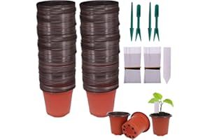 Huvai 200 Pcs 4" (10CM ) Plastic Seedlings Plants Nursery Pots with 200 Pcs Waterproof Plastic Plant Tags and 4 Pcs/ 2 Set Transplanting Digging Mini Tools