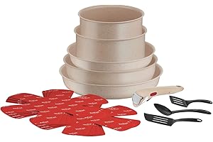 ‎TEFAL Tefal Ingenio Delight naczynia kuchenne 17 p, indukcyjne, powłoka nieprzywierająca, wskaźnik temperatury, do układania w stos, nadają się do zmywarek, patelni, garnków, Made in France L7839002