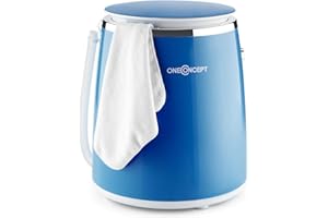 Oneconcept Ecowash-Pico - Mini Lavatrice, da Campeggio, con Funzione Centrifuga, Carico 3.5 kg, 380 Watt, Risparmio Energetico e Acqua, Timer, Riavvolgimento Cavo, Maniglia Trasporto, Blu