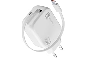 Cellularline Caricabatterie da Rete 30W con Cavo Retrattile USB-C 90cm, Tecnologia GaN, Doppia Porta USB-C Power Delivery, Compatto per Smartphone e Tablet, Bianco