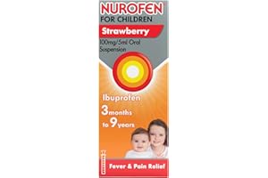 Nurofen For Children 3M-9Y, Kids Ibuprofen Strawberry 100 ml, Baby Teething Pain Relief, Cold Flu, Fast Acting, Up To 8 Hours, Fever Reducer, Child Medicine