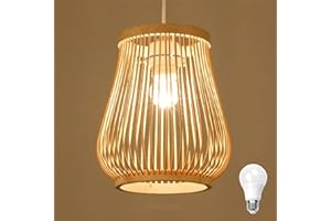 GUANSHAN Vaso Bamboo Weaving Pendant Light Bamboo Paralume Plafoniera Lampadario Lampada da soffitto Lampada decorativa per ristorante, soggiorno, bancone bar, caffè, ecc.