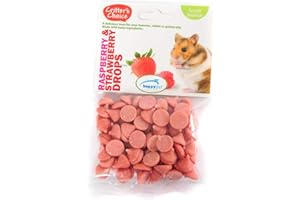 HAPPYPET Critters Choice Small Animal Raspberry and Strawberry Drops Healthy Delicious Chews Vitamin Enriched Snacks Treats for Rabbit Guinea Pigs Hamsters 75g