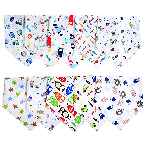 Labebe - Baby Dreieckstuch Lätzchen Spucktuch 10er Pack mit süßen Motiven aus 100% Baumwolle