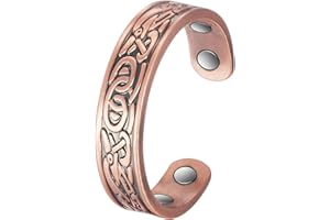 EnerCoppeX Bague magnétique vintage en cuivre pur, 99,99 % cuivre massif, porte 4 aimants (3500 gauss), taille réglable, unisexe