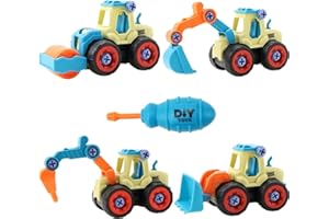 HBSFBH Bagger Spielzeug, 4 Stück Baufahrzeuge Spielzeug mit Schraubendreher, Baustellen Fahrzeuge Spielzeug, Bagger Spielzeugautos, Bulldozer Spielzeug ab 3 4 5 Jahren für Kinder Jungen Mädchen