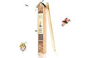 bambuswald© XXL Hôtel à Insectes avec Piquet de Sol - 'Environ 160 cm de Haut | Bois Non traité pour Abeilles, coccinelles, chrysopes et Papillons, hôtel pour Abeilles et Aide à la Nidification