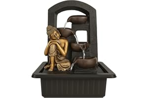 JROSE COLLECTIONS Indoor Buddha Water Fountain with Cascading Bowls – Tabletop Zen Feature for Home or Office – Relaxation Decor with Flowing Water – Plug-In Powered | 31x23x40 cm JR5195