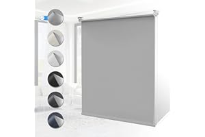 ‎HOMLAND Blackout Roller Blind No Drilling Roller Blinds for Windows W 80 x H 130 cm (Fabric Width 75 cm) Light Grey Thermal Roller Blind Klemmfix Blackout Roller Blind Side Pull Roller Blind Privacy and Sun