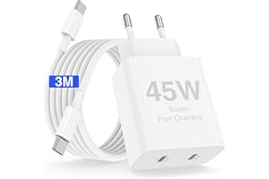 QGRHO 45W USB C Ladegerät, 2-Port Schnellladegerät für iPhone 17/16 Pro Max, Type C auf C Lang Power Adapter Netzteil Stecker mit 3M Kabel Ladekabel für Apple iPhone 17 Air/16 15 Pro/Plus/iPad 10th, Samsung