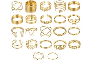 BSLVWG 22 Pcs Vintage Gold Knuckle Rings Bohemian Stackable Joint Finger Rings Retro Knot Rings for Women Pearl Open Rings Set Adjustable for Women Teen Girls