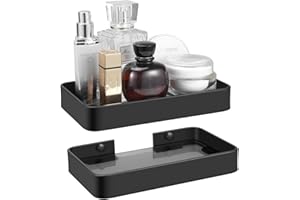 Z metnal Small Glass Bathroom Shelves, 20cm Matte Black Floating Shelf, Mini Wall Shelf for Bathroom Kithchen Organizer, Wall Mounted, 2Pcs, Dark Glass, 8 inch