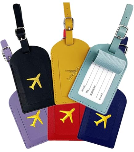 Swpeet 11 Pezzi Etichette Bagagli In Pelle PU 10 Colori + Penna Marcatrice - Set Porta Indirizzi Per Valigia - 3