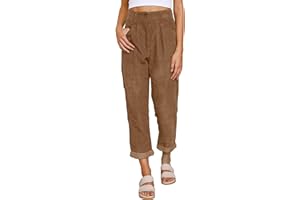 OIUHJN Cordhose Damen High Waist Damen Cord Hose mit Taschen Cropped Straight Leg Pants Elegante Freizeithose Einfarbig Gerades Beinhose Locker Hosen Damen Herbst Winter Hosen Streetwear Sporthose