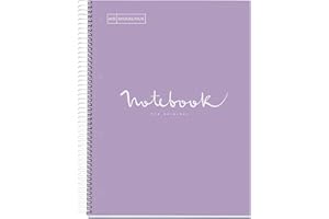 Miquelrius - Notizbuch A4 Notebook, 1 farbiger Streifen, 80 Blatt mit raster 5 x 5 mm, Papier 90 g/m² mikroperforiert mit 4 Bohrungen für 4 Ringe, Einband aus Karton, Farbe Lavendel