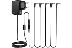 QANXUN Bloc d'alimentation 9 V 1,5 A 9 V 1500 mA - Bloc d'alimentation négatif pour Boss Zoom Guitar Multi Effects - Pédale pour clavier Casio Donner Piano avec câble Daisy Chain