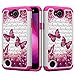 Produktbild Stoßfest Hybrid Hülle für LG X Power 2/LG X Charge/LG Fiesta 2,Shinyzone Dual Layer Handyhülle mit Luxus Bling Handarbeit Strass Diamant Muster Schwerlast Schutzhülle für LG X Power 2/LG X Charge/LG Fiesta 2,Magenta Schmetterling