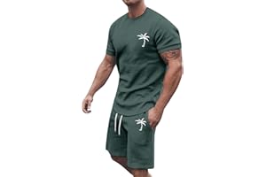 GXYANiaoy Sommer Outfit Herren 2 Teiler Trainingsanzug mit Aufdruck Palme Zweiteiler Sportanzug Kurze Hosen + T Shirt Set Kurzarm Jogginganzug Freizeitanzug Casual Outfit Tracksuit Sport Set Männer