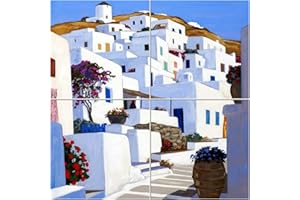 Napolamp Quadro Mosaico di 4 mattonella in Ceramica di cm. 15x15 con Stampa Paesaggio 5 nello Stile Mediterraneo Misura Mosaico cm. 30x30