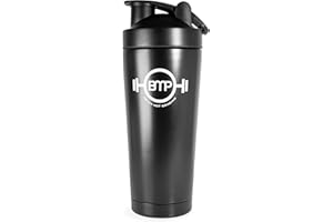 BMP Fitness Edelstahl Protein Shaker 750 ml | Nachhaltiger Metall Eiweiß Shaker mit Spiralball | Edelstahl Trinkflasche (Schwarz)