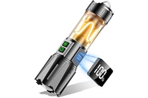 ‎RELYBO Relybo LED Rechargeable Torch, Extremely Bright 1000000 Lumens, Tactical Torch, Battery Operated, 2 Switches, 10 Modes, LCD Screen, with Strobe, for Emergencies, Camping
