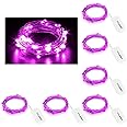 CYLAPEX 6 Pack Purple Fairy Lights Battery Operated String Lights Firefly Lights Micro Moon LED Starry String Lights on 3.3ft/1m Silvery Copper Wire for DIY Christmas Decoration Costume Party