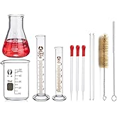 Erlenmeyer Flask Set Glass Measuring Cylinders | 50ml Matraces, 50ml Vaso de Precipitados, 10ml/5ml Cilindro, con 3 Pipetas,