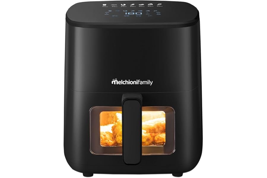 Melchioni Family | Marianna New, 5L Air Fryer, Compact, Touch Display, 7 Programs, Non-Stick, Timer 60 Min, Temperature 80°-200°C, Cooking Control Without Opening the Door