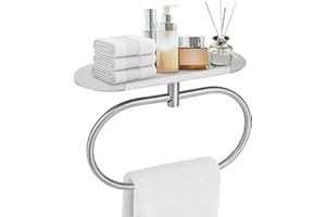 Tinoaly Portasciugamani con Mensola, Ovale Resistente in Acciaio Inox 304 Adesivo Portasciugamani Bagno Anelli Parete Pratico Accessorio Cucina e Bagno(Argento)