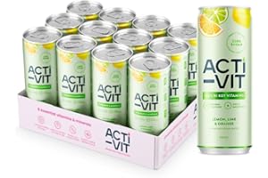 ACTIPH Acti-Vit Sparkling Flavoured Vitamin Water Cans with B Vitamins B5, B6, B9, B12, Vitamin C, Vitamin D, Zinc & Magnesium Zero Sugar 12x 330ml Lemon, Lime & Orange Flavour