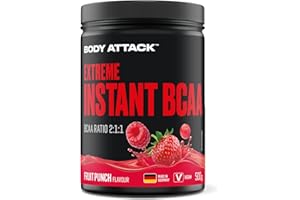 ‎BODY ATTACK SPORTS NUTRITION Body attack Extreme Instant BCAA - 500 g - Fruit Punch - Made in Germany - Gut lösliches, veganes BCAA Pulver im Verhältnis 2:1:1 - Zuckerfreie Aminosäuren für intensives Training - Mit L-Leucin