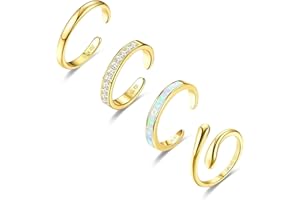 LOFITOR 4 Stück 14K Gold Gefüllte Zehenring Verstellbare Zehenringe Set für Damen Grün Einfach Süß Wasserdicht Gold Opal CZ Herz Offene Zehenringe Sommer Strand Fußschmuck