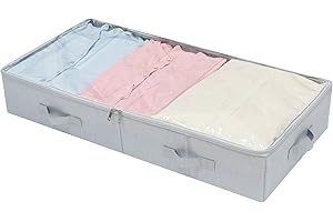 AMONSEN AMX Cestelli portaoggetti per sotto-letto con coperchio trasparente, manici multipli e cerniera bloccabile, utilizzati per sotto-letto, panca, divano, camper, ecc., grigio chiaro