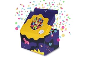 FETTIPOP Scatola Regalo DIY, Scatola per Regalo Esplosiva Coriandoli - Happy Birthday (Viola) 18,5 x 14 x 11 cm.