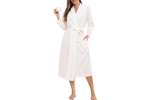 Lovasy Womens Waffle Dressing Gowns Cotton Lightweight Kimono Robes Long Bath Robes Spa Hotel Loungewear S-2XL
