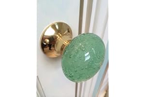 CHATTELS Beautiful Pair of Large Contemporary/Retro Round Mint Green Smooth Bubble Glass Brass Mortice Door Knobs/Handles PL