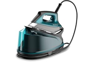 Rowenta Compact Steam Pro Centro de planchado, 6.3 bares de presión, golpe de vapor de 325 g/minuto, suela antiarañazos deslizante, sistema eco, Color Azul/Negro DG7623