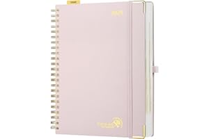 POPRUN Agenda 2025 Journalier A4 Grand Format 30,5 x 22 cm - Couverture Rigide Spirale, 1 Page par Jour, D'Jan 2025 à Déc 2025-12 Mois, Avec règle signet, Papier 80 g/m², Rose Clair-LPK