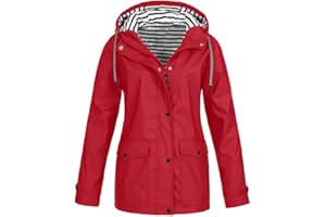 Ghemdilmn Chubasquero para mujer, transpirable, con capucha, impermeable, cortavientos, parka de lluvia, ligera, tallas grandes, chaqueta de senderismo, chaqueta funcional de entretiempo