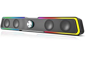 VELULYX Bluetooth Computer Lautsprecher, HiFi Stereo Soundbar mit RGB Gaming Beleuchtung mit Farbverlauf, 3,5 mm Aux Anschluss für Desktop Monitor, PC, Laptop, Smartphones