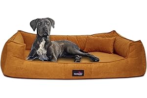 tierlando® Ortopedyczne legowisko dla psa Bruce welurowe, zdejmowane, nadaje się do prania, średnie i duże psy, rozm. L, XL, sofa, kwadratowe, wymiary: 130 x 100 cm, kolor: 18 ochra pomarańczowa