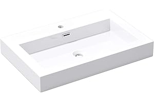 doporro Lavabo suspendido o lavabo sobre encimera blanco cuadrangular para lavamanos Colossum18-730 de 73cm de ancho Lavabo de mármol mineral fundido