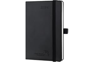 ‎POPRUN POPRUN Kalender 2024 Klein 16 x 10,5 cm (Jan.2024-Dez.2024) - Taschenkalender 2024 Softcover mit PU-Leder - Terminplaner, Wochenplaner mit Selbstklebender Stiftschlaufe - Schwarz