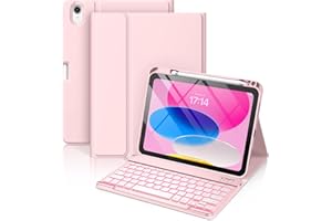 Vobafe Coque Clavier pour iPad A16 11/10 Ème Generation (11 Pouces 2025/10.9 Pouces 2022), Étui Keyboard 7 Couleurs Rétroéclairées avec Porte Crayon, AZERTY Layout pour iPad 10eme/11eme, Rose Clair