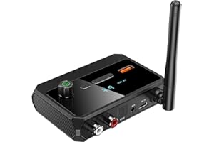 Cuteefun Receptor Bluetooth 5.3, Control de Volumen, Pantalla LED, Baja Latencia y Reducción de Ruido, Soporta RCA óPtico AUX Jack 3.5mm, Adaptador Bluetooth para Dispositivos de Audio, Home Stereo