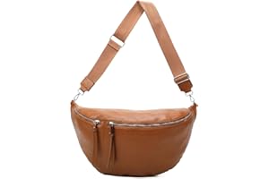 ITALYSHOP24-COM XXL Tasche Bauchtasche Hüfttasche Crossbody Schultertasche Umhängetasche Kunstleder Gürteltasche Crossover Slingntasche Unisex Bag Cognac