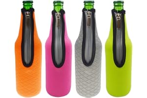 ZUKBEN Orchidtent - Funda de neopreno con cremallera para cerveza, botella de cerveza,4 unidades con aislamiento para botellas de cerveza, funda de transporte para bare, 500 ml 4 Colors 2