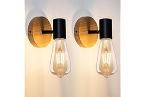Toolight 2 Pezzi Applique da Parete Interno Vintage, E27 Applique da Parete in Legno Metallo Industriale, Lampada a Muro Nera Vintage per Camera da Letto Soggiorno Corridoio Bagno Cucina