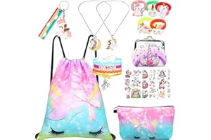 RHCPFOVR Cadeaux Licorne pour les filles Licorne Cordon Sac à dos/Trousse de maquillage/Bracelet/Collier/Élastiques